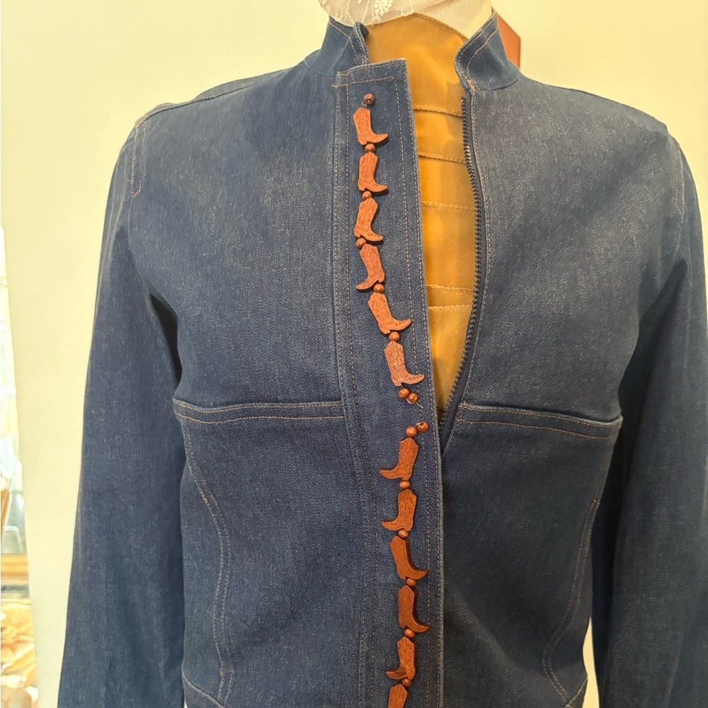 Stylish Blue Denim Jacket with Unique Trim